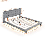 Queen Size Velvet Upholstered Platform Bed Frame with LED Light & Biscuit Headboard