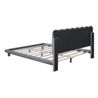 Queen Size Velvet Upholstered Platform Bed Frame with LED Light & Biscuit Headboard