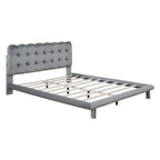 Queen Size Velvet Upholstered Platform Bed Frame with LED Light & Biscuit Headboard
