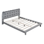 Queen Size Velvet Upholstered Platform Bed Frame with LED Light & Biscuit Headboard
