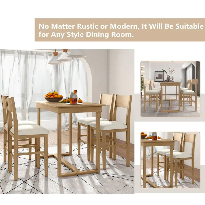 Set da pranzo marrone da 5 pezzi in stile rustico con tavolo ad altezza bancone e 4 sedie