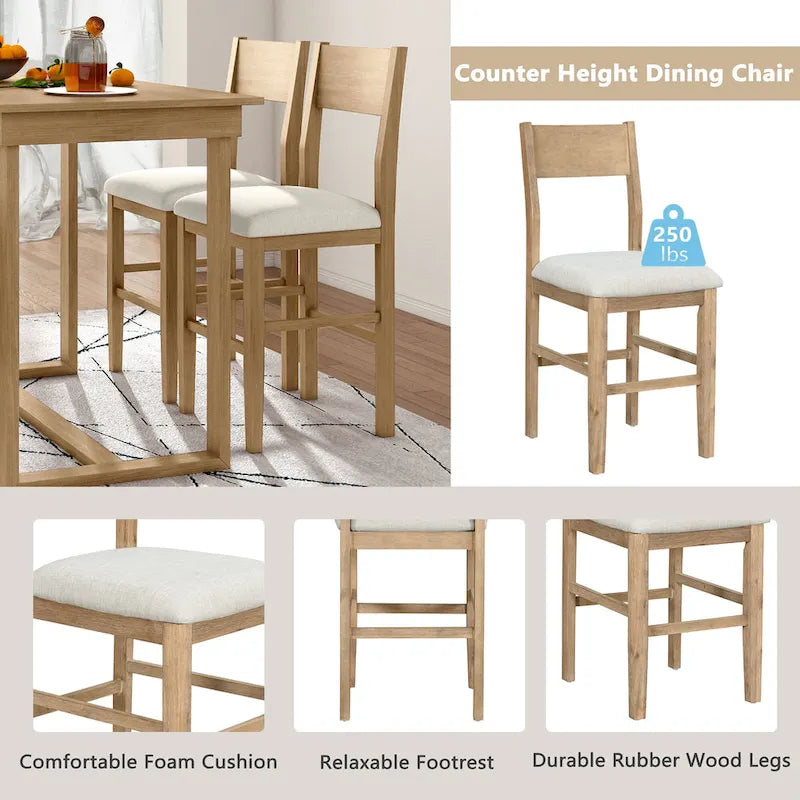 Set da pranzo marrone da 5 pezzi in stile rustico con tavolo ad altezza bancone e 4 sedie
