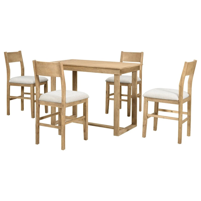 Set da pranzo marrone da 5 pezzi in stile rustico con tavolo ad altezza bancone e 4 sedie