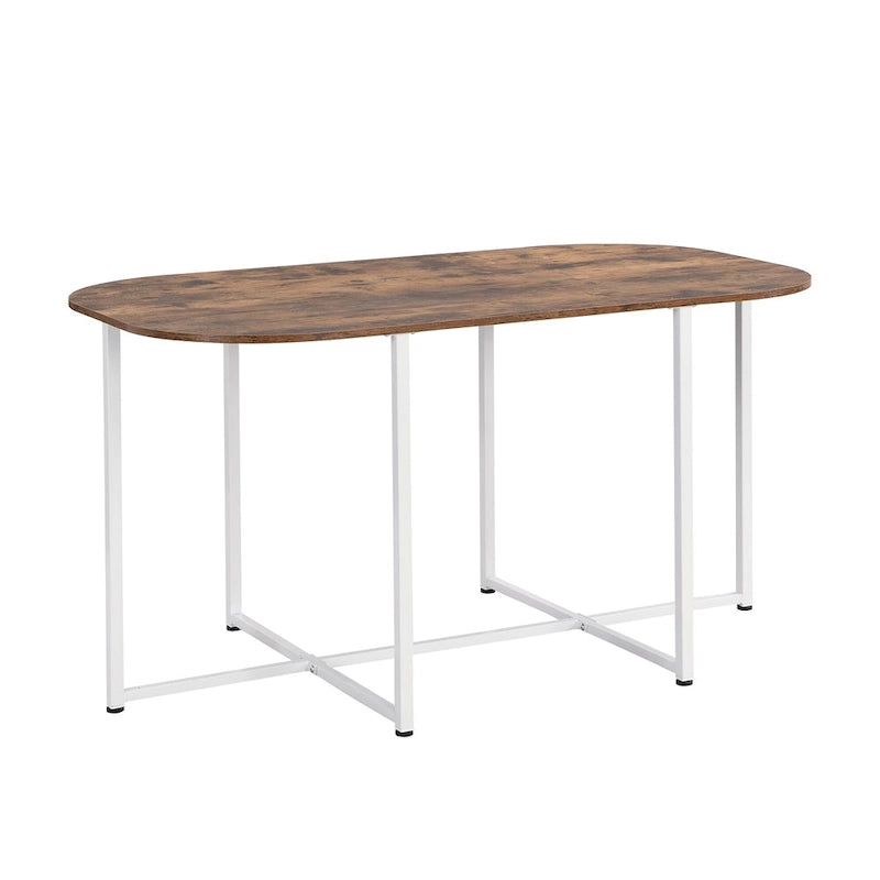 Modern 7-Piece Metal Frame Dining Table Set with Half-Round Table & 6 Chairs