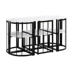 Modern 7-Piece Metal Frame Dining Table Set with Half-Round Table & 6 Chairs