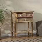 23.75 Modern Wooden End Table with Three Drawers and Open Bottom Shelf for Living Room or Bedroom