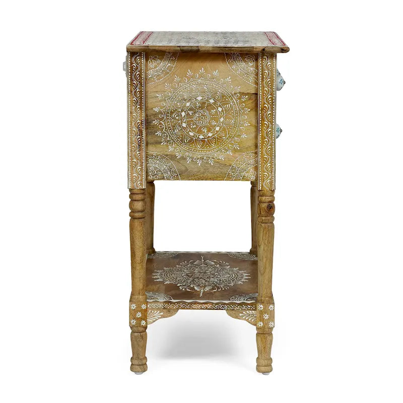 23.75 Modern Wooden End Table with Three Drawers and Open Bottom Shelf for Living Room or Bedroom