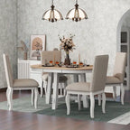 Set da pranzo di 5 pezzi in legno con tavolo rotondo allungabile e 4 sedie