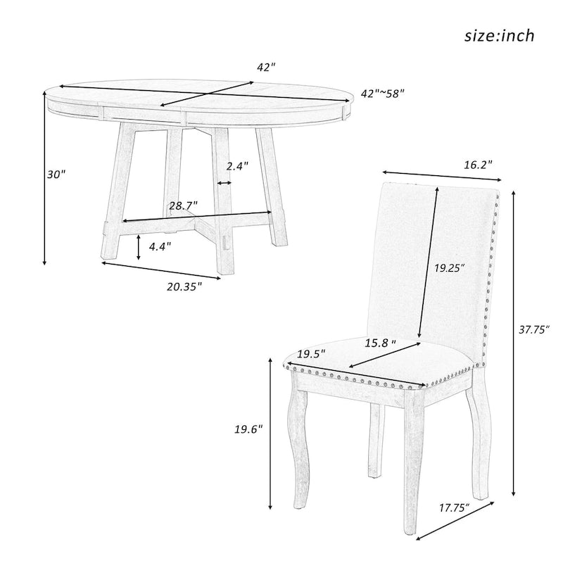 Set da pranzo di 5 pezzi in legno con tavolo rotondo allungabile e 4 sedie