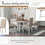 Set da pranzo di 5 pezzi in legno con tavolo rotondo allungabile e 4 sedie