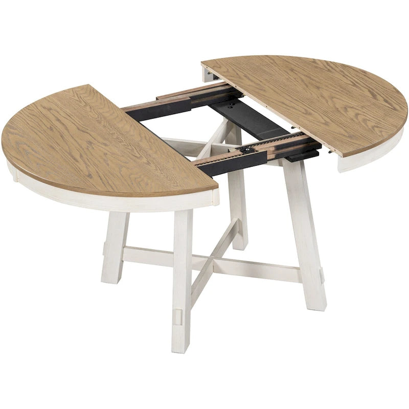 Set da pranzo di 5 pezzi in legno con tavolo rotondo allungabile e 4 sedie