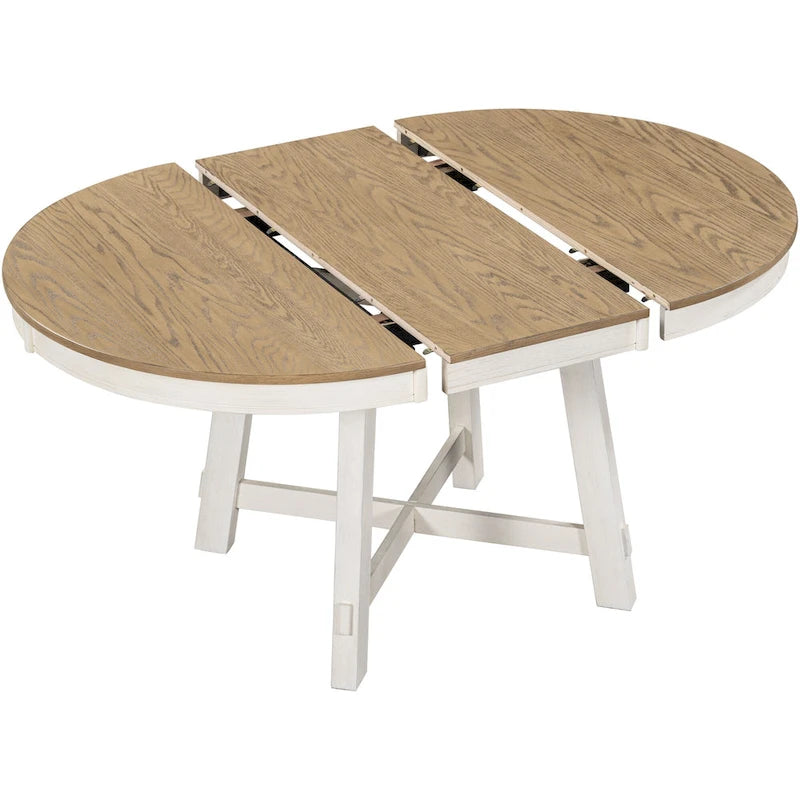 Set da pranzo di 5 pezzi in legno con tavolo rotondo allungabile e 4 sedie
