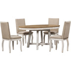 Set da pranzo di 5 pezzi in legno con tavolo rotondo allungabile e 4 sedie