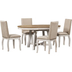 Set da pranzo di 5 pezzi in legno con tavolo rotondo allungabile e 4 sedie
