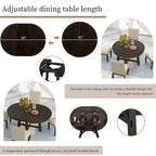 Set da pranzo di 5 pezzi in legno con tavolo rotondo allungabile e 4 sedie
