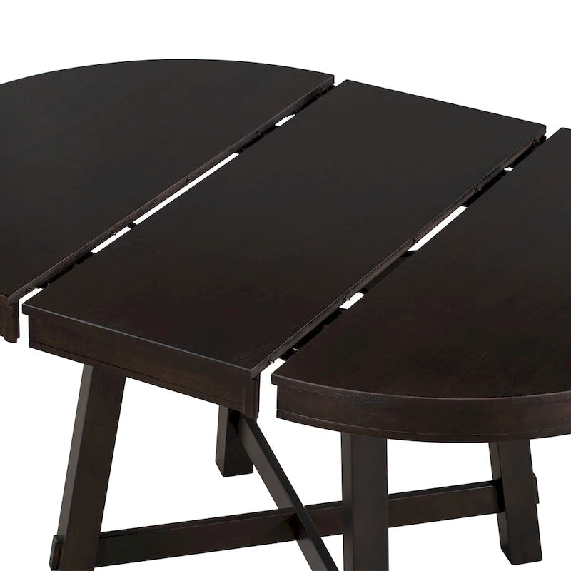 Set da pranzo di 5 pezzi in legno con tavolo rotondo allungabile e 4 sedie