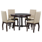 Set da pranzo di 5 pezzi in legno con tavolo rotondo allungabile e 4 sedie