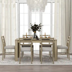 7-Piece Wooden Dining Table Set with 6 Chairs & Extendable Table