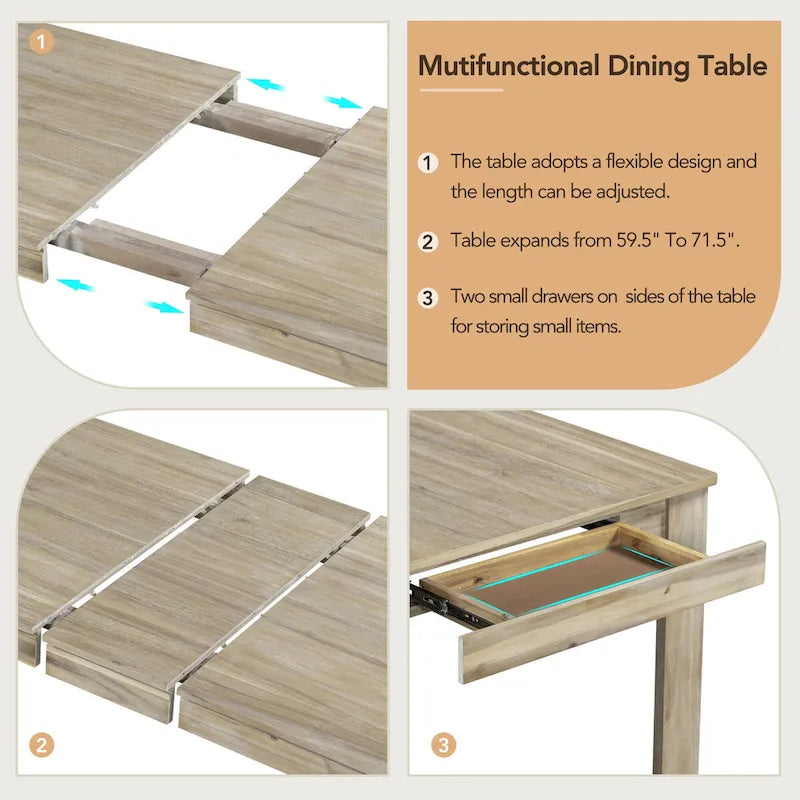 7-Piece Wooden Dining Table Set with 6 Chairs & Extendable Table