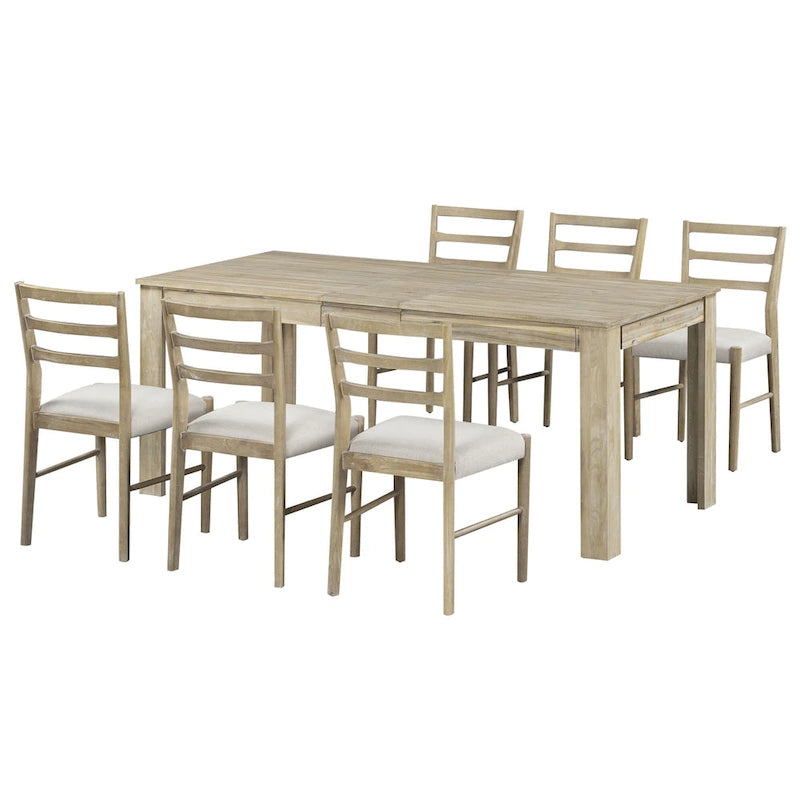 7-Piece Wooden Dining Table Set with 6 Chairs & Extendable Table