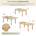 7-Piece Wooden Dining Table Set with Extendable Table, 6 Armless & 2 Armchairs