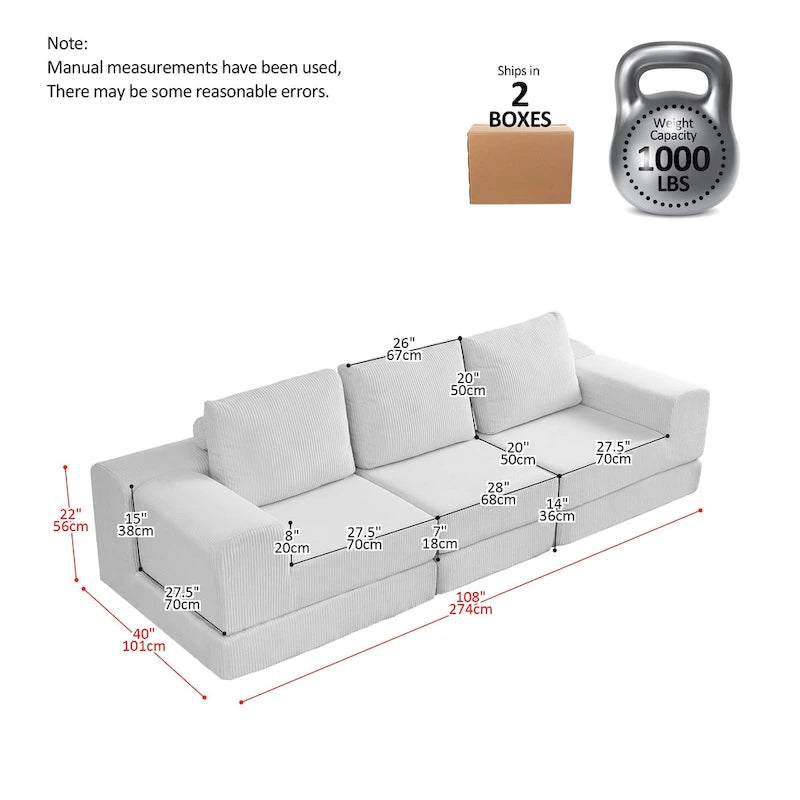 108 Foam Modular Sofa Bed with Memory Foam & Spring Base