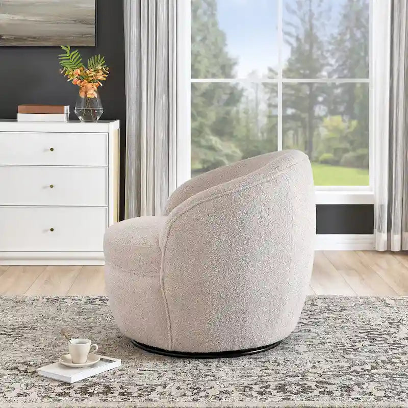 Roundhill Furniture Galleria 360 Swivel Teddy Sherpa Fabric Barrel Chair