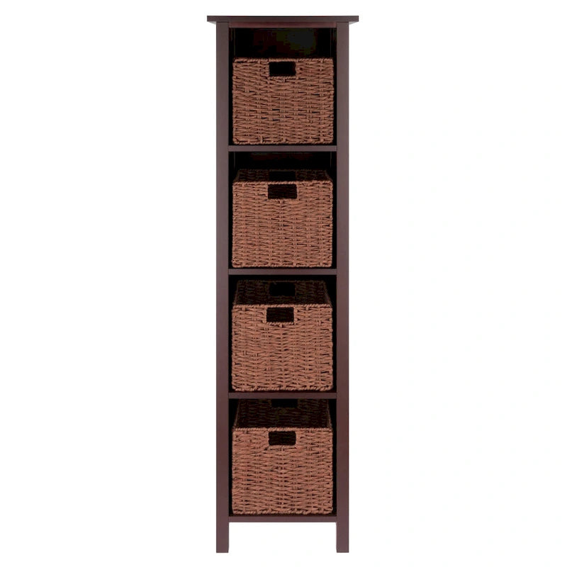 5 Pc Storage Shelf with 4 Foldable Woven Baskets - 56 - Walnut Brown