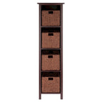 5 Pc Storage Shelf with 4 Foldable Woven Baskets - 56 - Walnut Brown