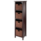 4-Tier Storage Shelf with Foldable Woven Baskets - Walnut Brown