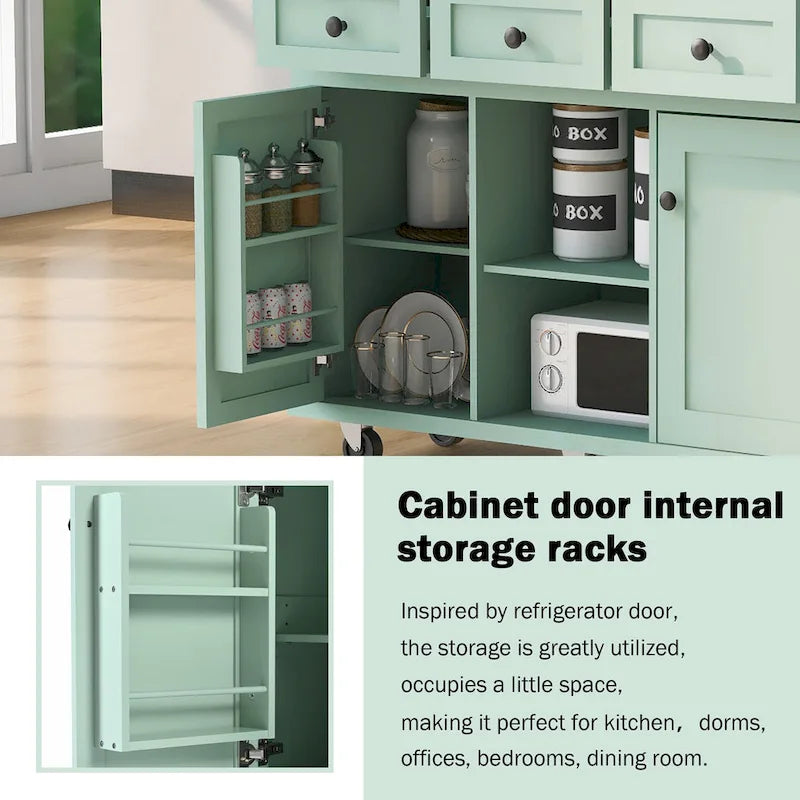 Kitchen Island Cart on 5 Wheels, Breakfast Bar Cabinet, Rolling Kitchen Island with Drop Leaf, 3 Drawers & Removable Shelves