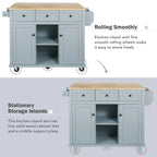 Kitchen Island Cart on 5 Wheels, Breakfast Bar Cabinet, Rolling Kitchen Island with Drop Leaf, 3 Drawers & Removable Shelves