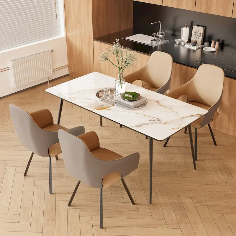 Two-tone Microfiber Leather Upholstered Rotatable Dining Chairs (Set of 2) - 22.83 W x 19.69 D x 36.61 H