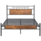 VECELO Industrial Bed Frame with Wood Headboard,Twin/Full/Queen Size Bed, Black/Brown/Slate-3 colors