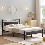 VECELO Industrial Bed Frame with Wood Headboard,Twin/Full/Queen Size Bed, Black/Brown/Slate-3 colors