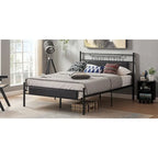 VECELO Industrial Bed Frame with Wood Headboard,Twin/Full/Queen Size Bed, Black/Brown/Slate-3 colors