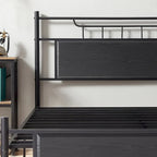 VECELO Industrial Bed Frame with Wood Headboard,Twin/Full/Queen Size Bed, Black/Brown/Slate-3 colors