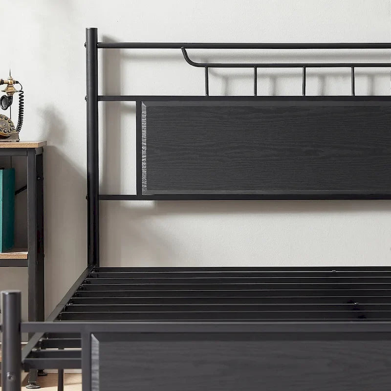 VECELO Industrial Bed Frame with Wood Headboard,Twin/Full/Queen Size Bed, Black/Brown/Slate-3 colors