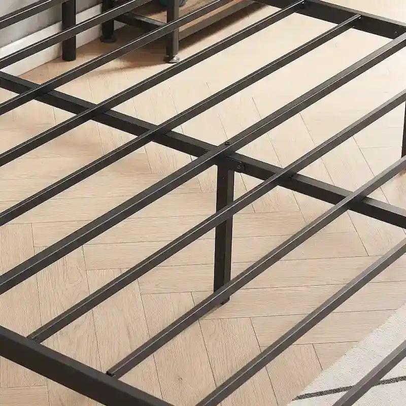 VECELO Industrial Bed Frame with Wood Headboard,Twin/Full/Queen Size Bed, Black/Brown/Slate-3 colors