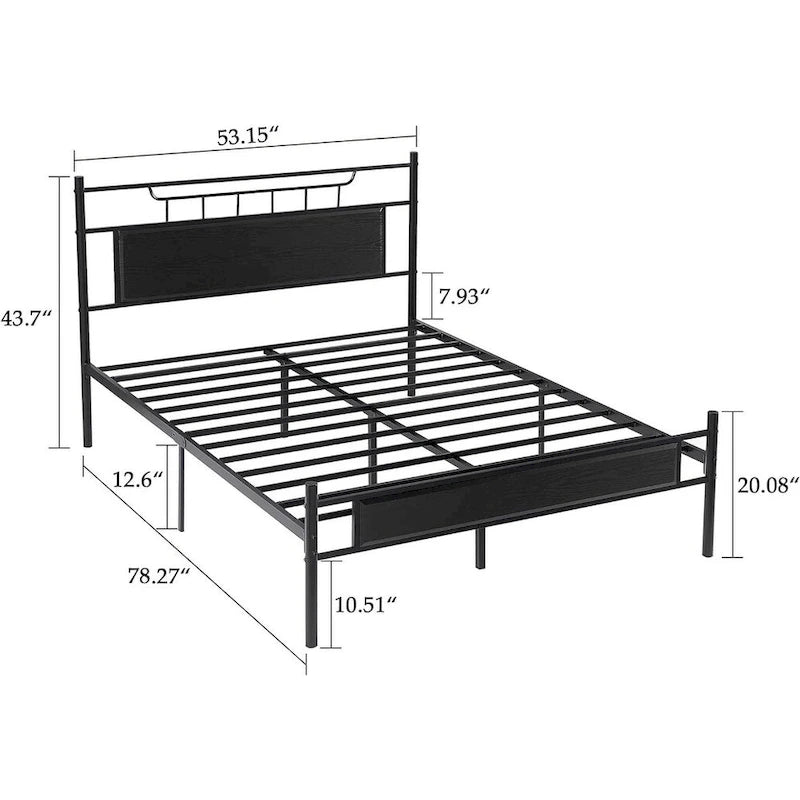 VECELO Industrial Bed Frame with Wood Headboard,Twin/Full/Queen Size Bed, Black/Brown/Slate-3 colors