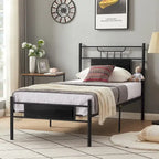 VECELO Industrial Bed Frame with Wood Headboard,Twin/Full/Queen Size Bed, Black/Brown/Slate-3 colors