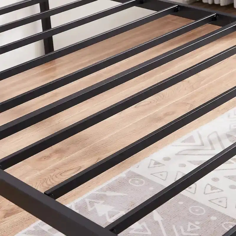 VECELO Industrial Bed Frame with Wood Headboard,Twin/Full/Queen Size Bed, Black/Brown/Slate-3 colors