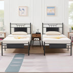 VECELO Industrial Bed Frame with Wood Headboard,Twin/Full/Queen Size Bed, Black/Brown/Slate-3 colors