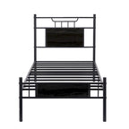 VECELO Industrial Bed Frame with Wood Headboard,Twin/Full/Queen Size Bed, Black/Brown/Slate-3 colors