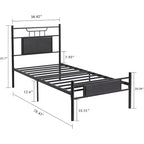 VECELO Industrial Bed Frame with Wood Headboard,Twin/Full/Queen Size Bed, Black/Brown/Slate-3 colors