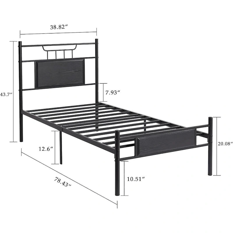 VECELO Industrial Bed Frame with Wood Headboard,Twin/Full/Queen Size Bed, Black/Brown/Slate-3 colors