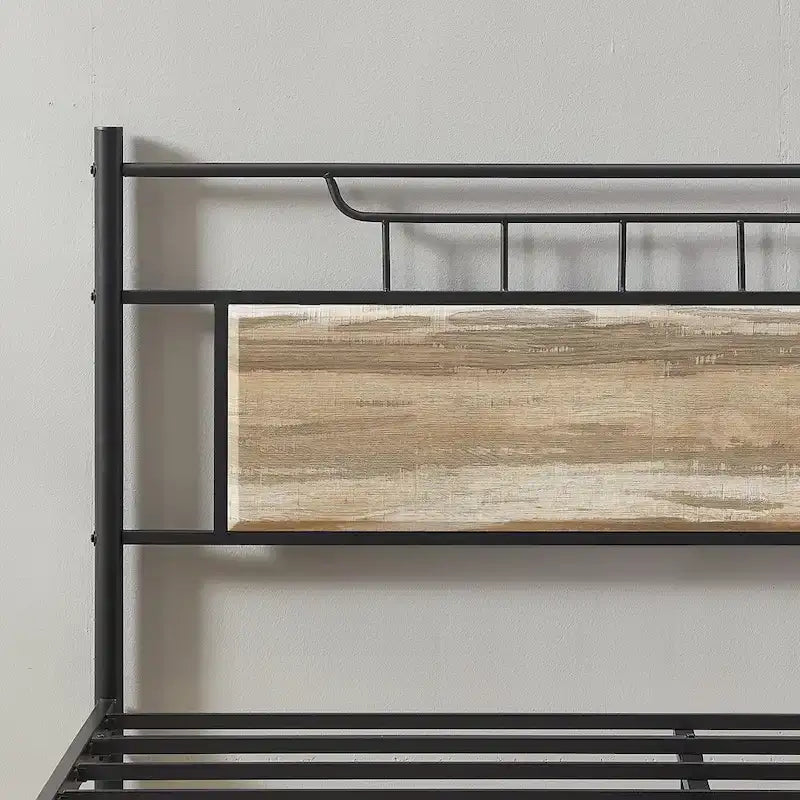 VECELO Industrial Bed Frame with Wood Headboard,Twin/Full/Queen Size Bed, Black/Brown/Slate-3 colors