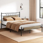 VECELO Industrial Bed Frame with Wood Headboard,Twin/Full/Queen Size Bed, Black/Brown/Slate-3 colors