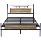 VECELO Industrial Bed Frame with Wood Headboard,Twin/Full/Queen Size Bed, Black/Brown/Slate-3 colors