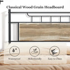 VECELO Industrial Bed Frame with Wood Headboard,Twin/Full/Queen Size Bed, Black/Brown/Slate-3 colors